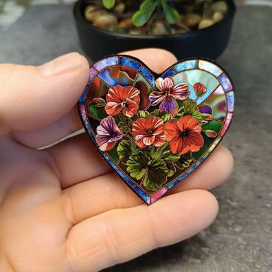 Herz Blumen Retro, Brosche Anstecker Pin vintage Acryl Lasercut