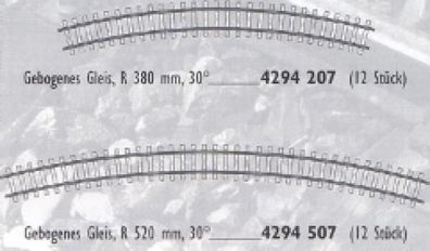 Bemo 4294507 H0m Code70 gebogenes Gleis R 520 mm 30° Spur H0m