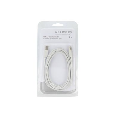 Networx USB 2.0 Kabel Typ A auf Typ B 3 m Verbindungskabel weiß