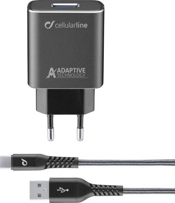 Cellularline TETRA FORCE Lädegerät mit USB-C Kabel 1 m Handyladegrät schwarz