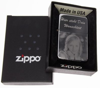 Zippo Feuerzeug Chrome poliert mit Fotogravur - Auswahl Foto und Text: