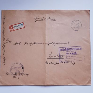 Feldpostbrief Einschreiben an das RSHA Amt V Kriminalpolizei 1940