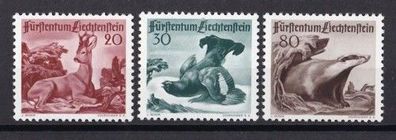 Liechtenstein 1950 postfrisch MiNr. 285-287 Rehbock Birkhuhn und Dachs