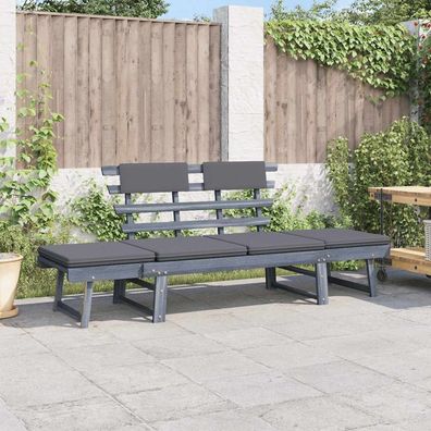vidaXL Gartenbank mit Auflagen 2-in-1 190 cm Grau Massivholz Akazie