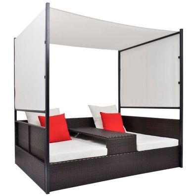 vidaXL Gartenbett mit Baldachin Braun 190×130 cm Poly Rattan