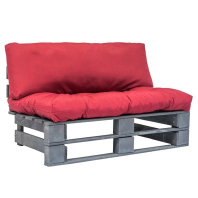 vidaXL Outdoor-Sofa Paletten mit Kissen in Rot Kiefernholz