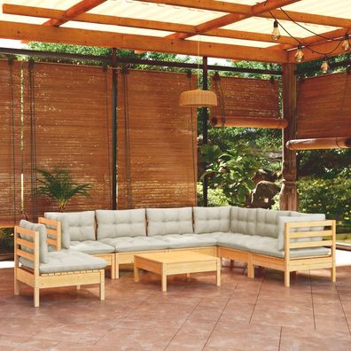 vidaXL 8-tlg. Garten-Lounge-Set mit Creme Kissen Massivholz Kiefer