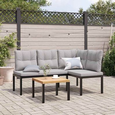 vidaXL Gartenbänke mit Kissen 2 Stk. Schwarz Pulverbeschichteter Stahl