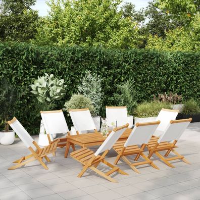 vidaXL Gartenstühle 8 Stk. Klappbar Cremeweiß Stoff und Massivholz