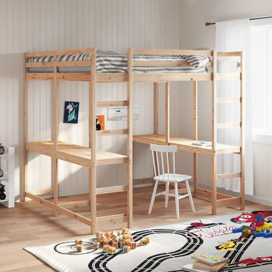 vidaXL Hochbett mit Schreibtisch & Leiter 140x200 cm Massivholz Kiefer