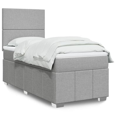 vidaXL Boxspringbett mit Matratze Hellgrau 90x200 cm Stoff