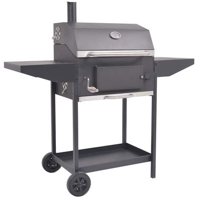 vidaXL Holzkohlegrill Smoker mit Ablage Schwarz