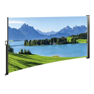 Seitenmarkise ausziehbar links, 160 cm hoch, Seitenrollo mit Fotodruck Berge