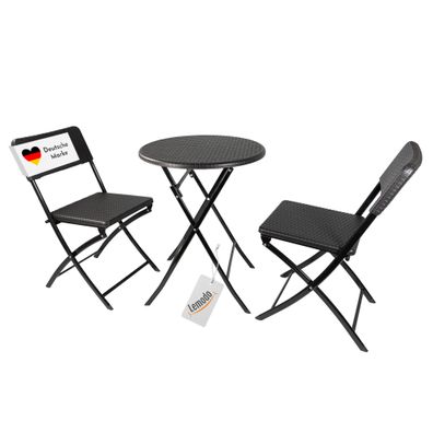 Balkonmöbel Set 3-teilig, klappbar, 2x Balkonstühle + 1 runder Balkontisch, Rattan-Op