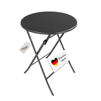 Klapptisch rund, Rattan-Optik, schwarz, 60 cm, Balkontisch, klappbar