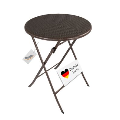 Klapptisch rund, Rattan-Optik, braun, 60 cm, Balkontisch, klappbar