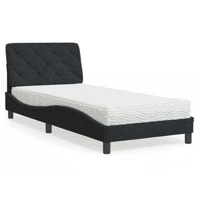 vidaXL Bett mit Matratze Schwarz 80x200 cm Samt