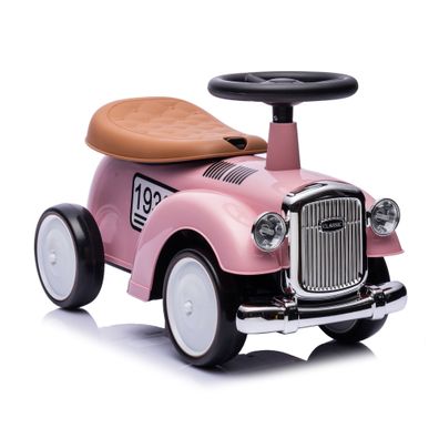 Rutschauto ab 1 Jahr, Kinderauto im Retrodesign, Kinderfahrzeug mit Hupe, pink