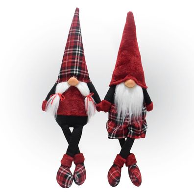 Wichtel 2er Set, Weihnachtswichtel als Kantenhocker, Gnome mit karierten Schuhen