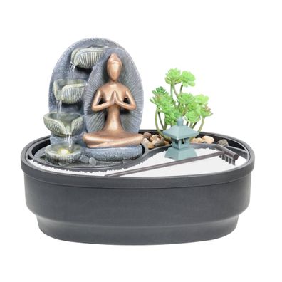 Zimmerbrunnen mit ZEN Garten, Dekobrunnen “Modern Namaste” für die Wohnung