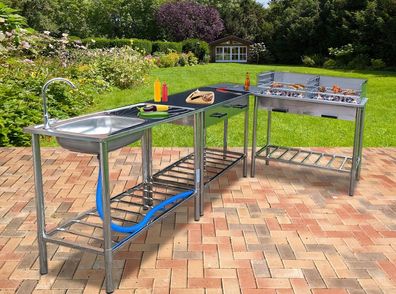 Outdoor-Küche aus Edelstahl, Außenküche zum kochen im Freien, Gartenküche, Grillküche