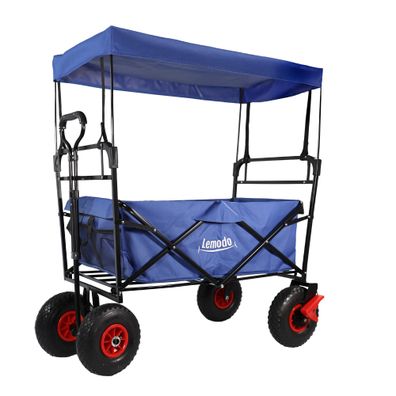 Bollerwagen faltbar mit Dach, blau, Handwagen mit 120 kg Zuladung, Leiterwagen mit Lu