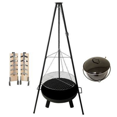 Schwenkgrill mit Feuerschale, Dreibein Holzkohlegrill mit höhenverstellbarem 52 cm Gr