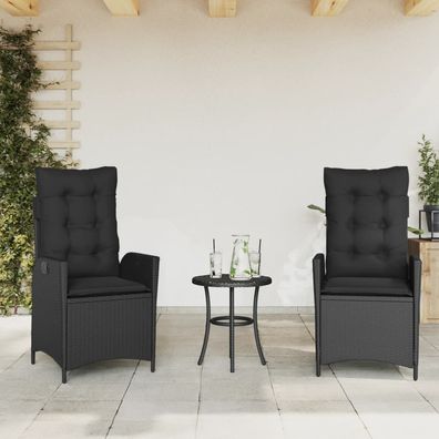 vidaXL Gartensessel mit Kissen 2 Stk. Verstellbar Schwarz Poly Rattan