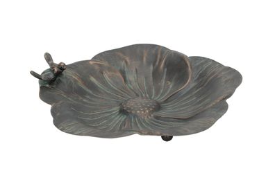 Vogeltränke Metall Ø34cm H7,5cm Vogelbad Wasserstelle 2Spatzen bronze Lotusblüte