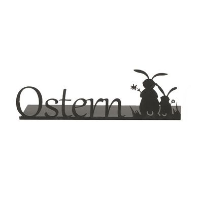 Aufsteller OSTERN schwarz Schriftzug aus Metall L20cm Osterdeko - MIT 2 HASEN