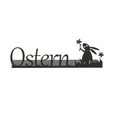 Aufsteller OSTERN schwarz Schriftzug aus Metall L20cm Osterdeko - HASE MIT BLUME