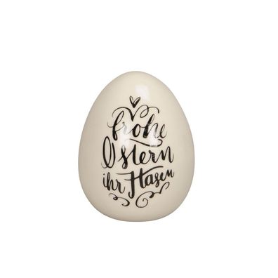 Osterei HASY schwarz weiß mit Schrift Frohe Ostern ihr Hasen H6,5cm Deko Ostern