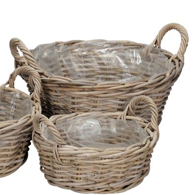 Pflanzkorb FARMER grau braun D40cm Kooboo Rattan Rattankorb - GROSS