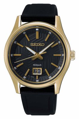 Seiko Herrenuhr Quarz Schwarz/Goldfarben mit Saphirglas SUR560P1