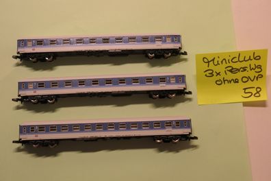 Märklin Miniclub Z 3 x Personenwagen der DB IC blau top ohne OVP 58