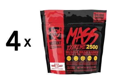 4 x Mutant Mutant Mass Xxxtreme 2500 (6lbs) Jacked Berry Blast