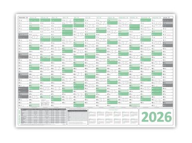 Green Wandkalender DIN A2 2026 gefaltet Wandplaner grün (420x594mm)