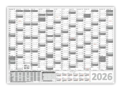 XXL Wandkalender DIN A0 2026 (grau) gerollt Wandplaner inkl. Ferien & Feiertage