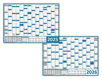 Wandkalender DIN A1 2025 + 2026 blau gerollt Wandplaner Ferien & Feiertage