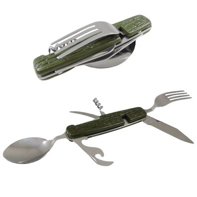 Camping Besteck 6 in 1 SET Klappbar GRÜN Reisebesteck Bundeswehr Feldbesteck