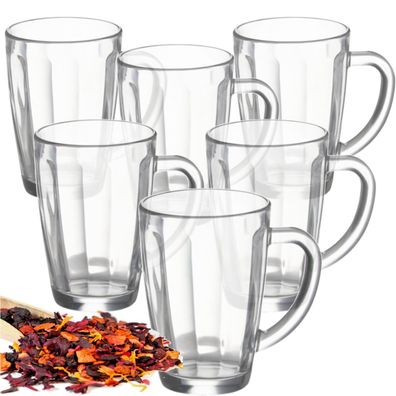 6 er- SET Teegläser 365ml Elegance Kaffeegläser Becher mit Henkel Becher Teeglas