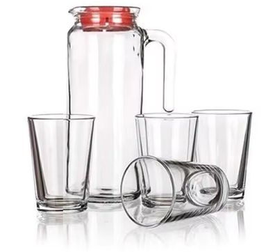 Wasserkrug 1 L + 4 Gläser 200ml SET, Saftkrug Milchkrug Saftkanne Glaskaraffe