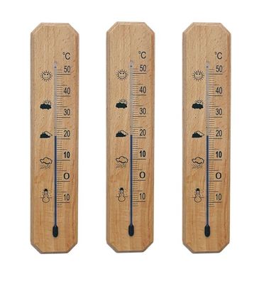 3-er Set analog Zimmerthermometer Außen Innen Thermometer HOLZ Holzthermometer 9