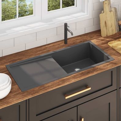 vidaXL Handgemachte Einbauspüle Schwarz Edelstahl