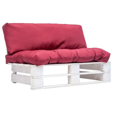 vidaXL Outdoor-Sofa Paletten mit Kissen in Rot Kiefernholz