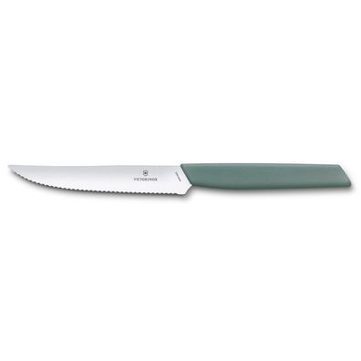 Swiss Modern, Steak & Pizzamesser, 12cm, Wellen, sage