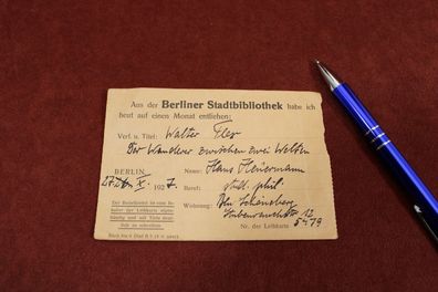 Dokument: Quittung Berliner Stadtbibliothek Berlin Schöneberg 1927