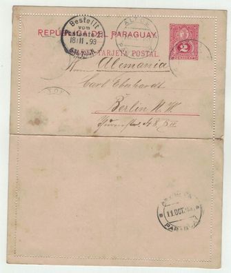 Alte Postkarte - Schriftstück Paraguay -- Berlin, 1893