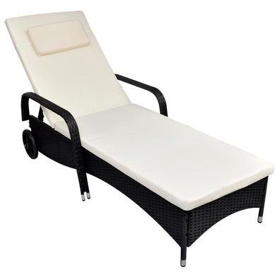 vidaXL Sonnenliege mit Rollen Poly Rattan Schwarz