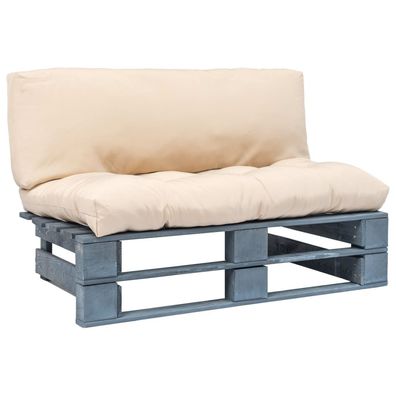 vidaXL Outdoor-Sofa Paletten mit Kissen in Sandfarben Kiefernholz